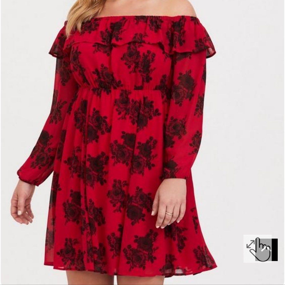 Torrid Mini Chiffon Off-Shoulder Skater Dress